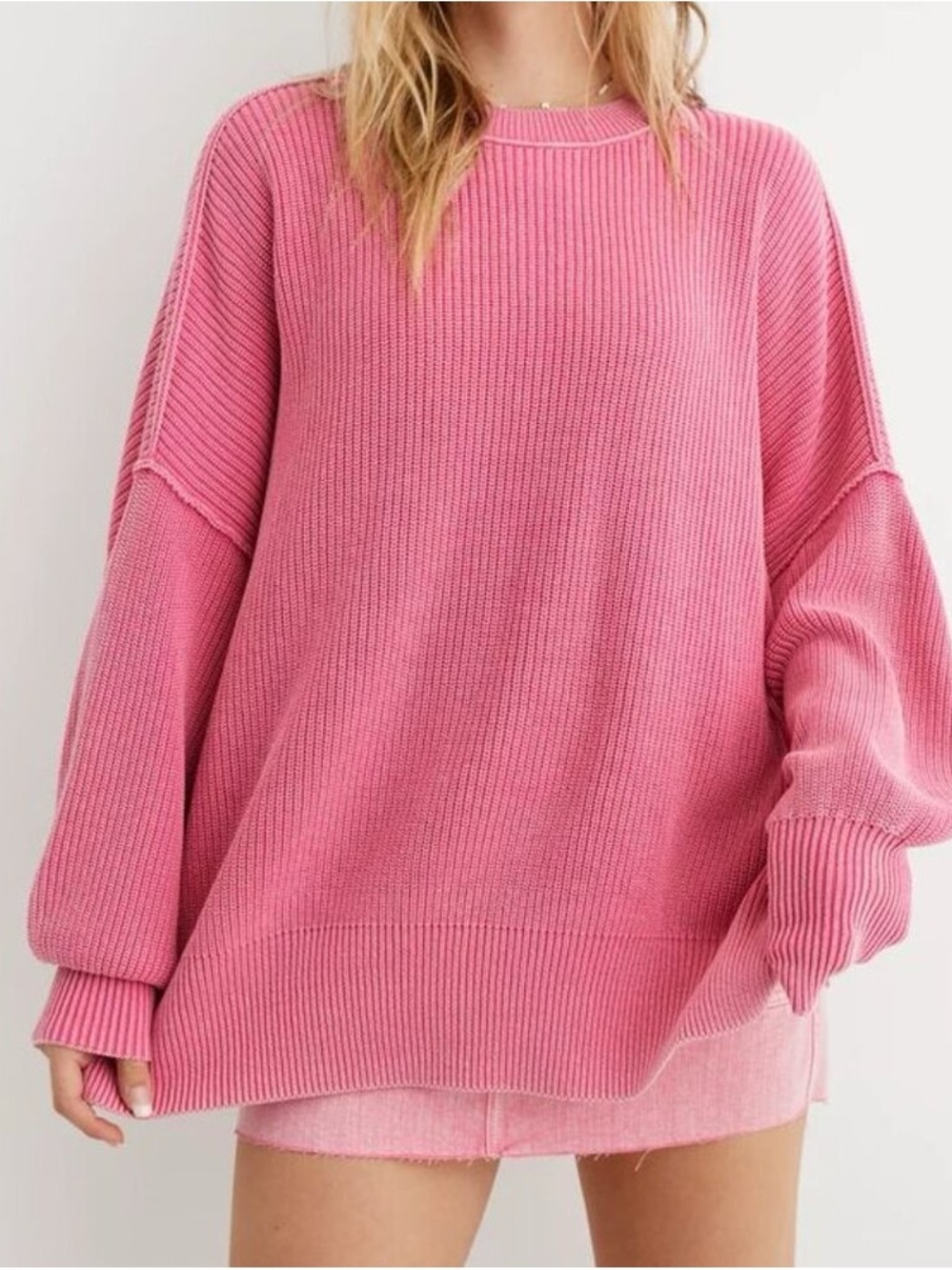 Aerie Pink Oversized Crewneck Knit Sweater Size S